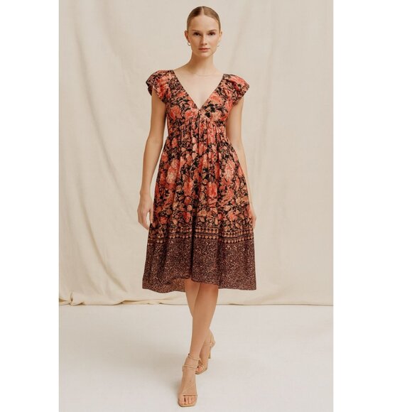 Anthropologie Printed V-Neck Babydoll Dress 8 Orange NWT - Picture 1 of 6
